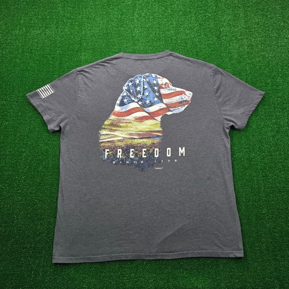 Jedco‎ Tshirt Mens 2XL Gray American Flag Hunting Dog Freedom Graphic Tee